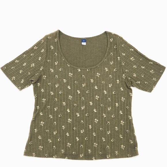 Old Navy Fitted Elbow Sleeve Rib Knit T-Shirt Tee Womens Size 2X Boho Goblincore - Picture 1 of 8